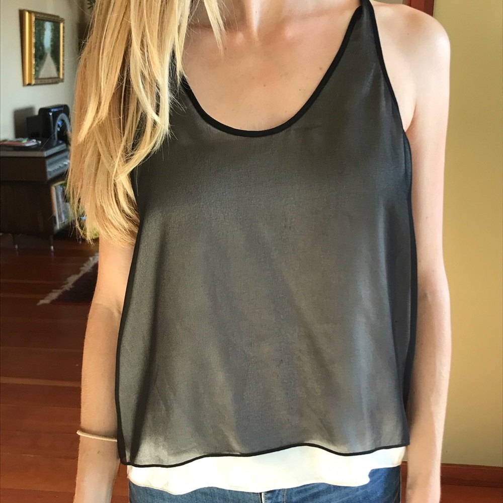 Black silk racer back tank top
